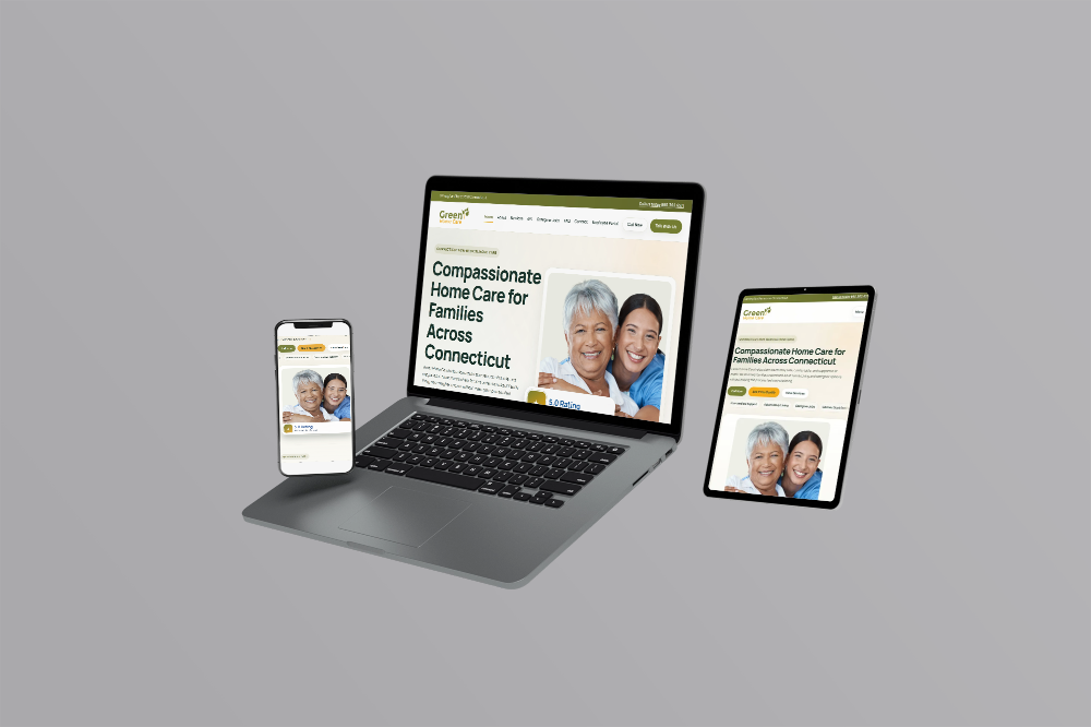 Green Home Care responsive website mockup on desktop tablet and mobile